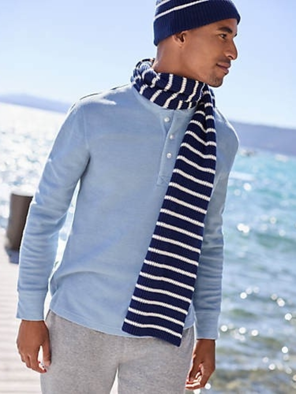 Lands' End Drifter Stripe Scarf Men's Blue & White